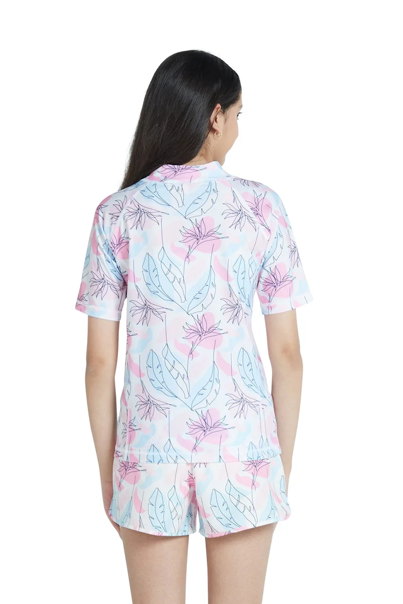 COEGA SUNWEAR COEGA  Girls Youth Rashguard Short Sleeve - Nero Floral Drawings